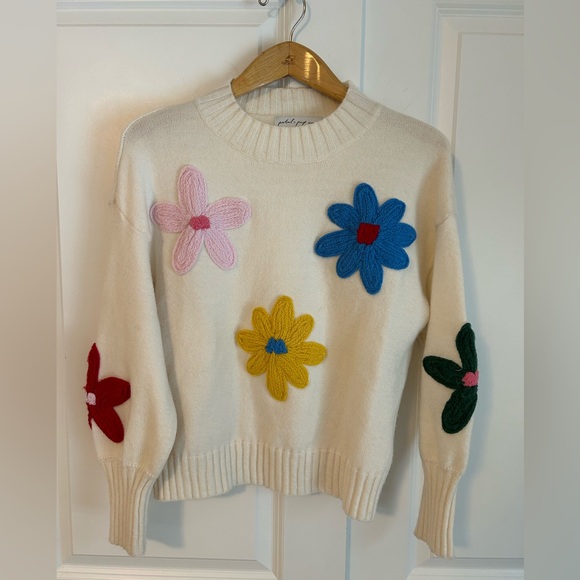 Petal & Pup Raelynn Embroidered Flower Sweater cream bohemian cottage - Picture 3 of 8